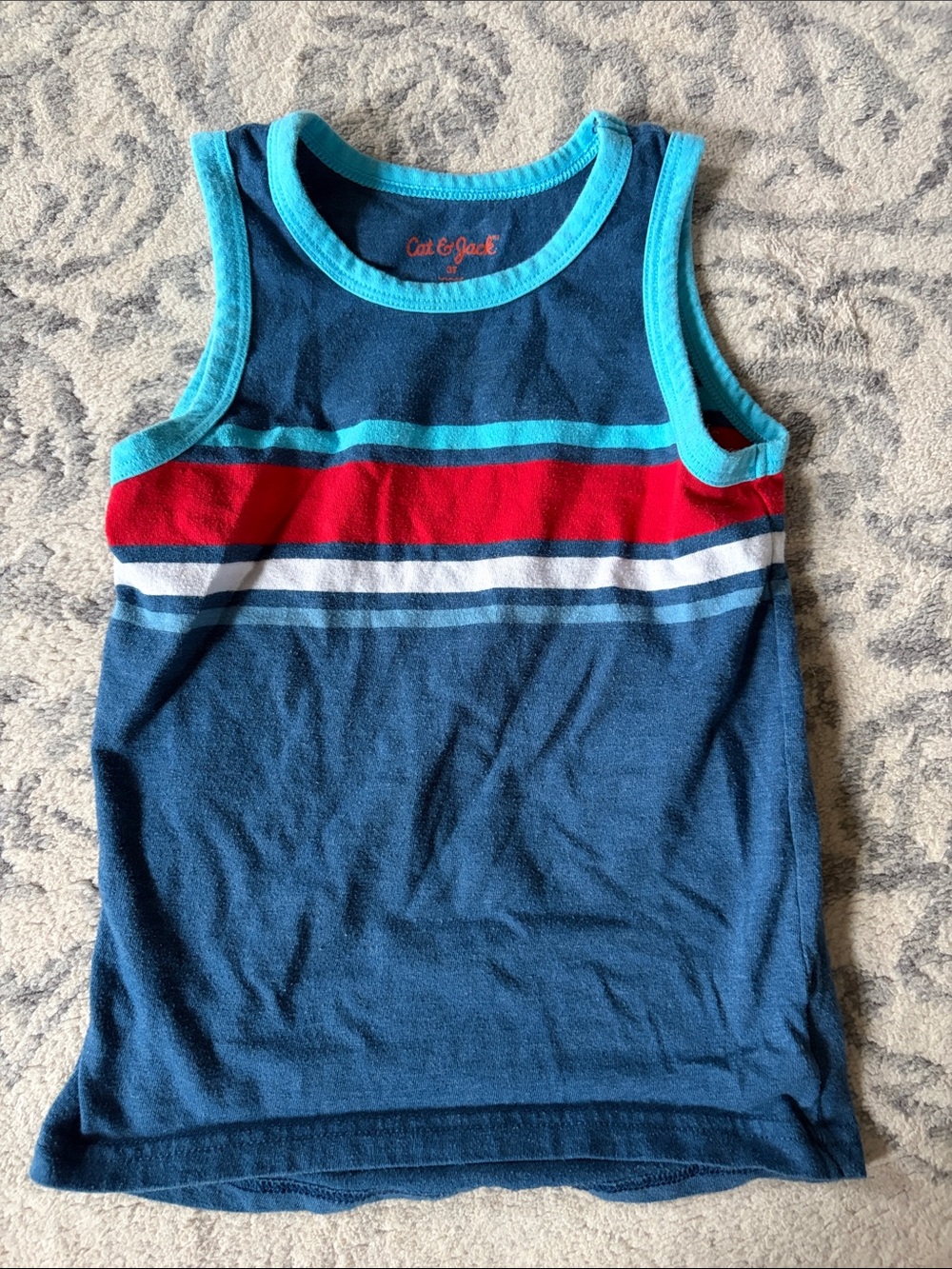 Cat & Jack Navy Tank Top with Red and Aqua Stripes